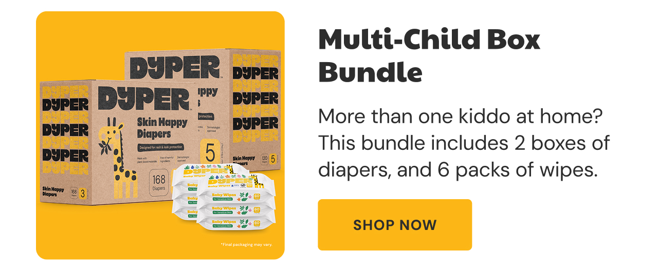 Mulit-Child Box Bundle | More than one kiddo at home? This bundle includes 2 boxes of diapers, and 6 packs of wipes. | Shop Now