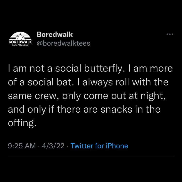 Boredwalk social bat tweet