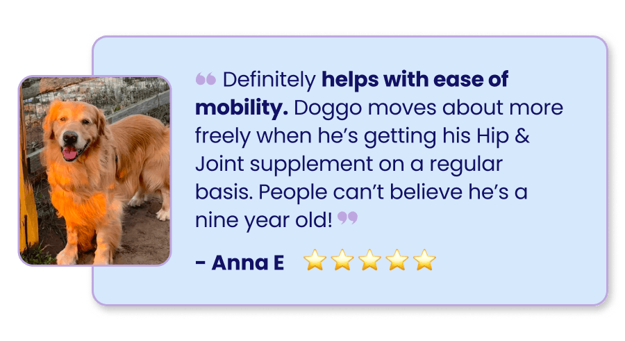 "Helps with ease of mobility..." Hip & Joint 5 star testimonial 