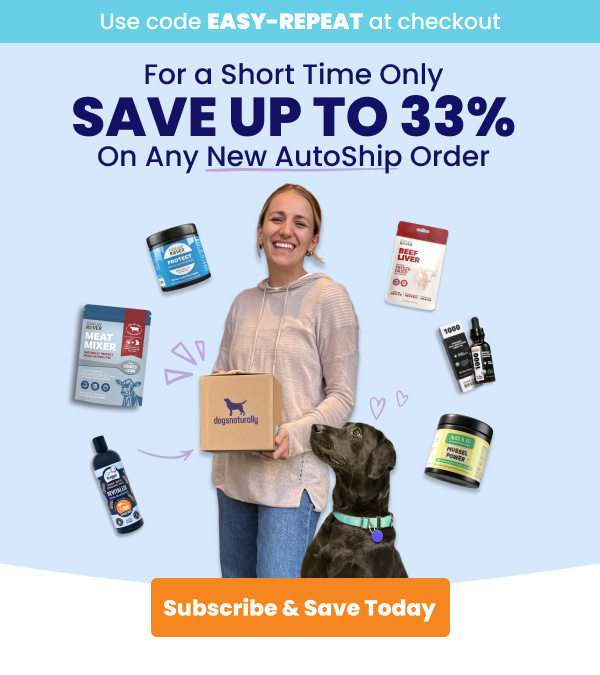 woman holding delivery box with dog and products