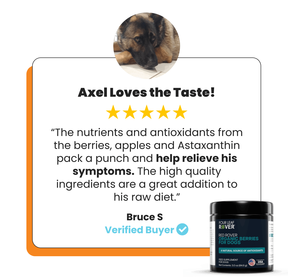 Testimonial featuring a 5-star review for Red Rover