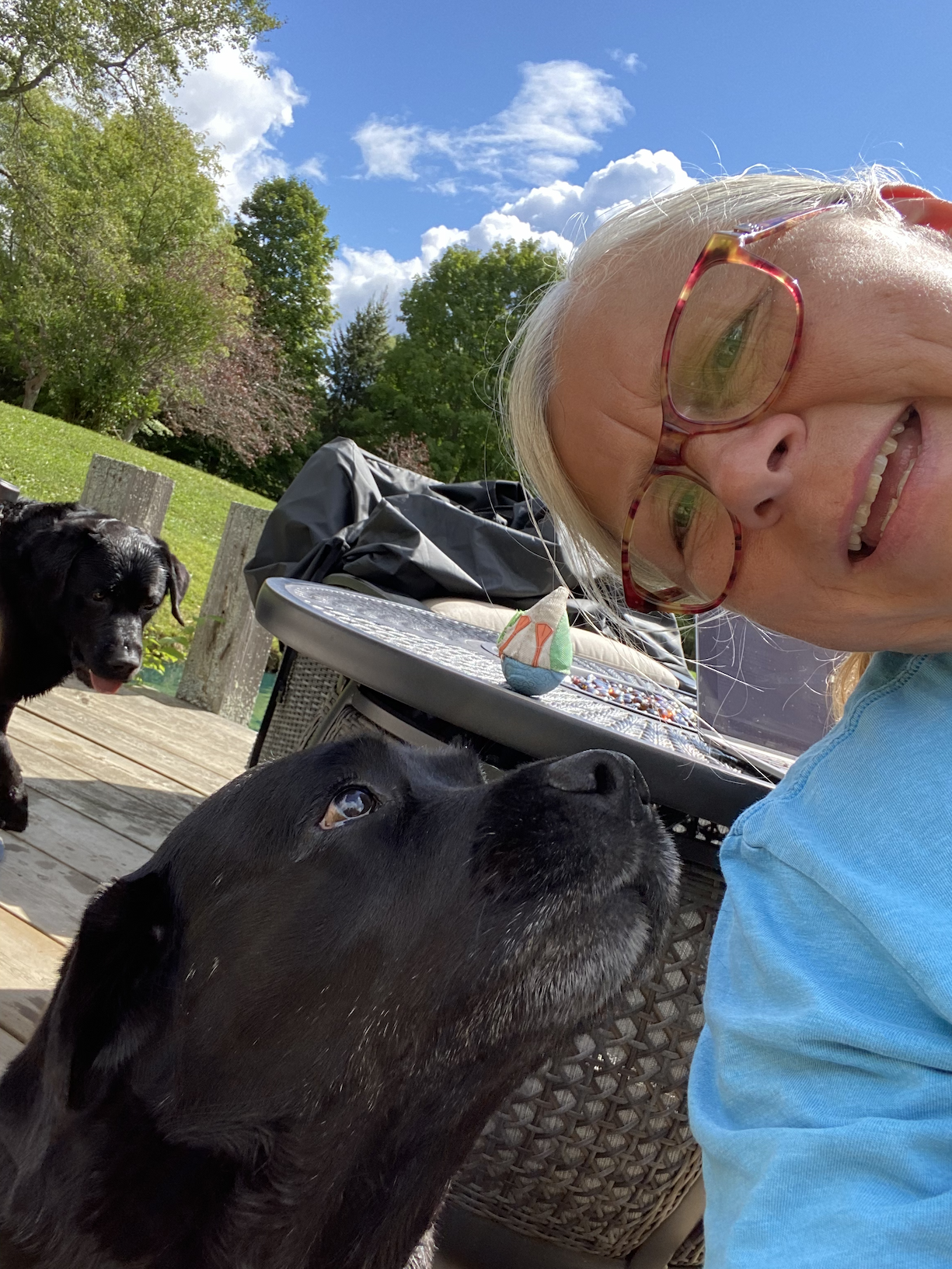 Dana and Bitey sitting outside