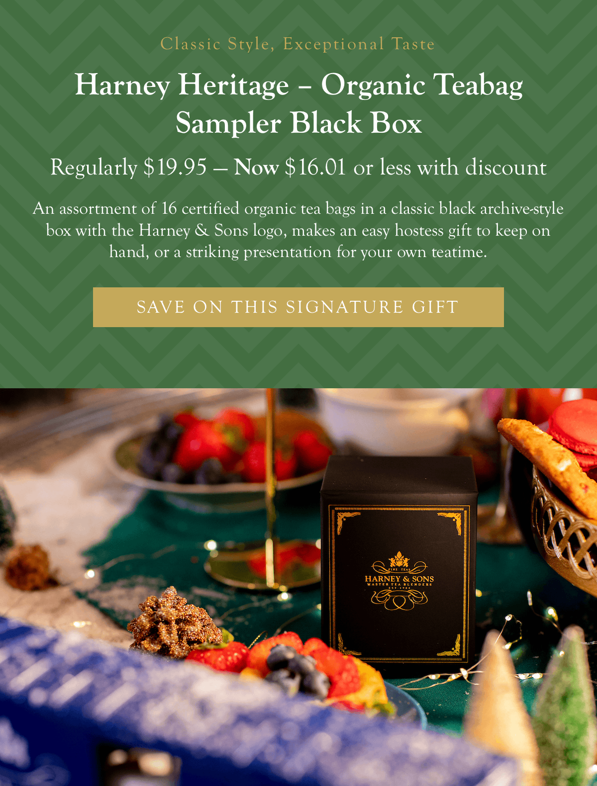 Harney Heritage – Organic Teabag Sampler Black Box