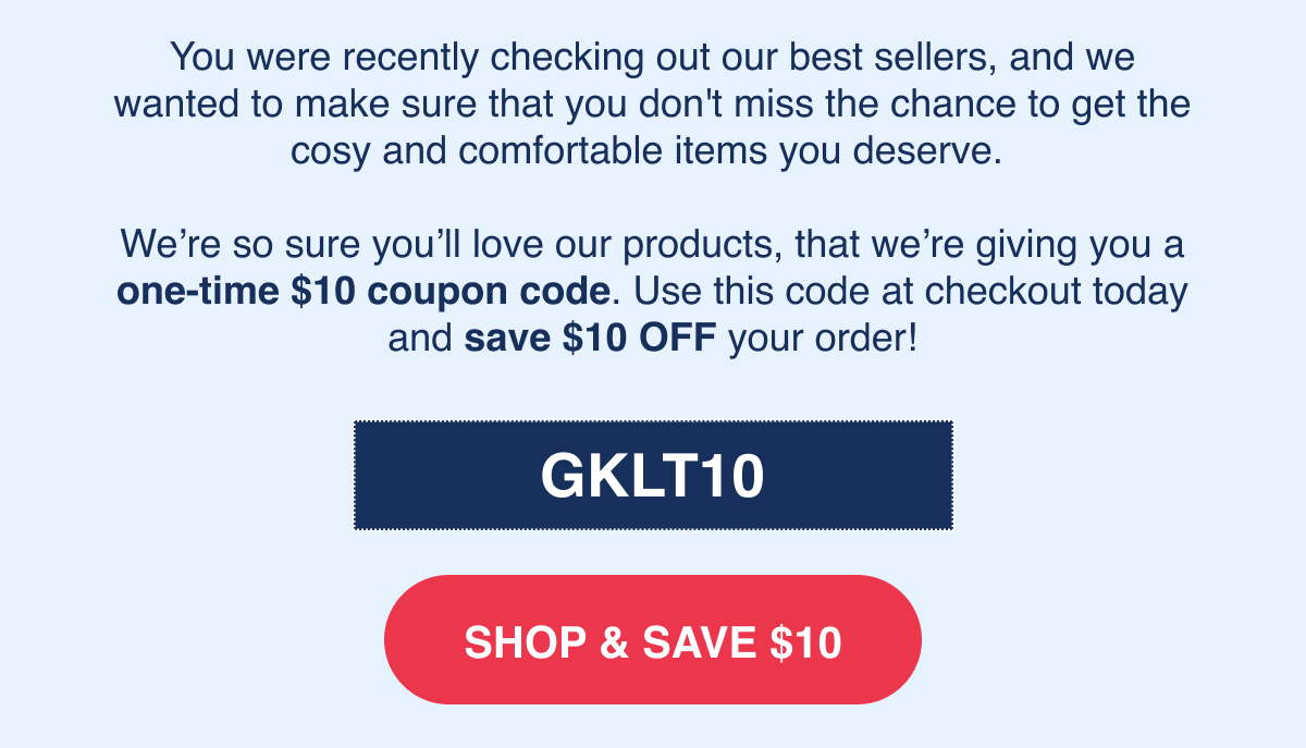 Use code GKLT10