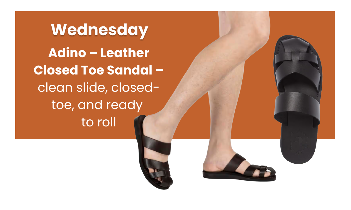Wednesday → Adino – Leather Closed Toe Sandal – clean slide, closed-toe, and ready to roll