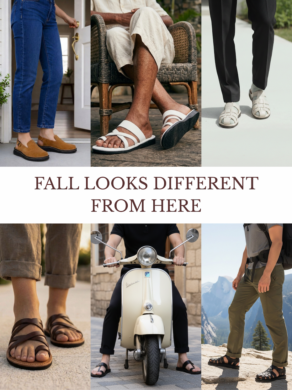 Layered transitional fall look in warm neutrals
