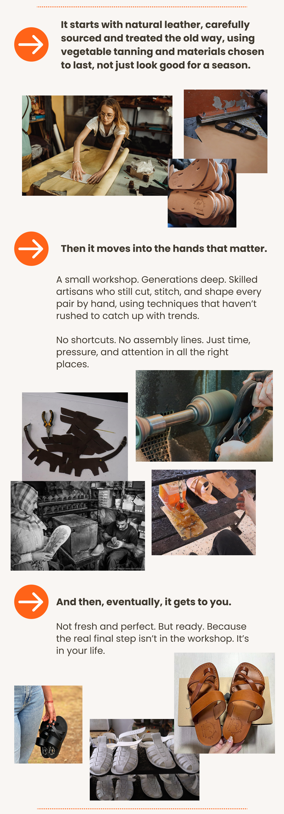  It starts with natural leather, carefully sourced and treated the old way, using vegetable tanning and materials chosen to last, not just look good for a season.