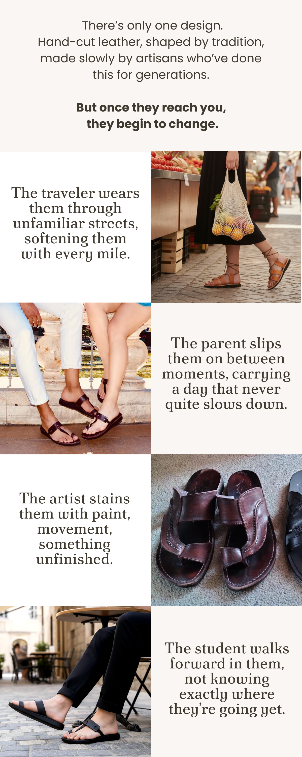Hand-cut leather, shaped by tradition, made slowly by artisans who’ve done this for generations. 