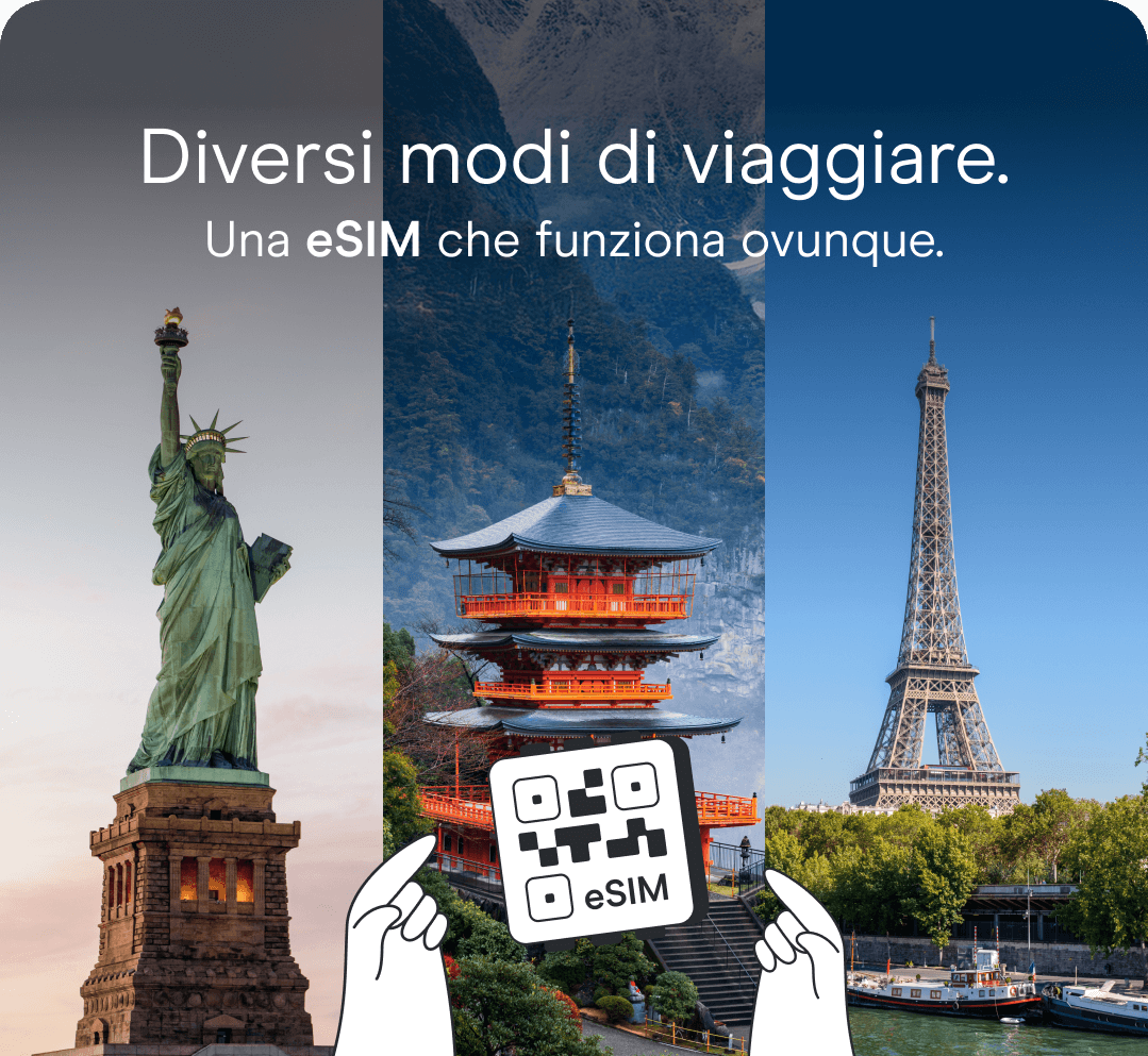 Diversi modi di viaggiare. Una eSIM che funziona ovunque