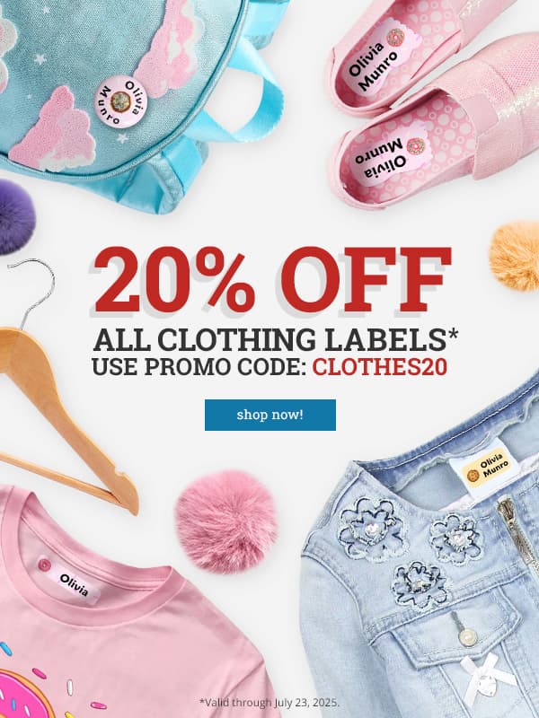 Save 20% on all clothing label products