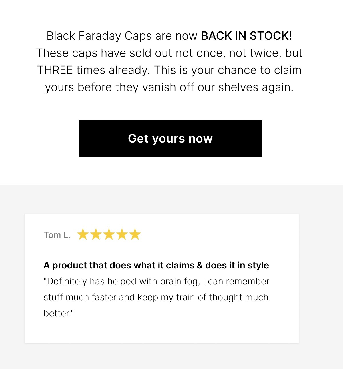 Back in Faraday Caps are back in stock