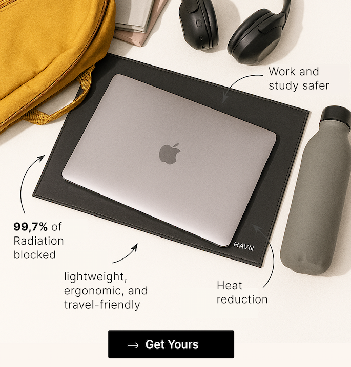 Work and study safer—your everyday EMF + HEAT shield for laptops and tablets.