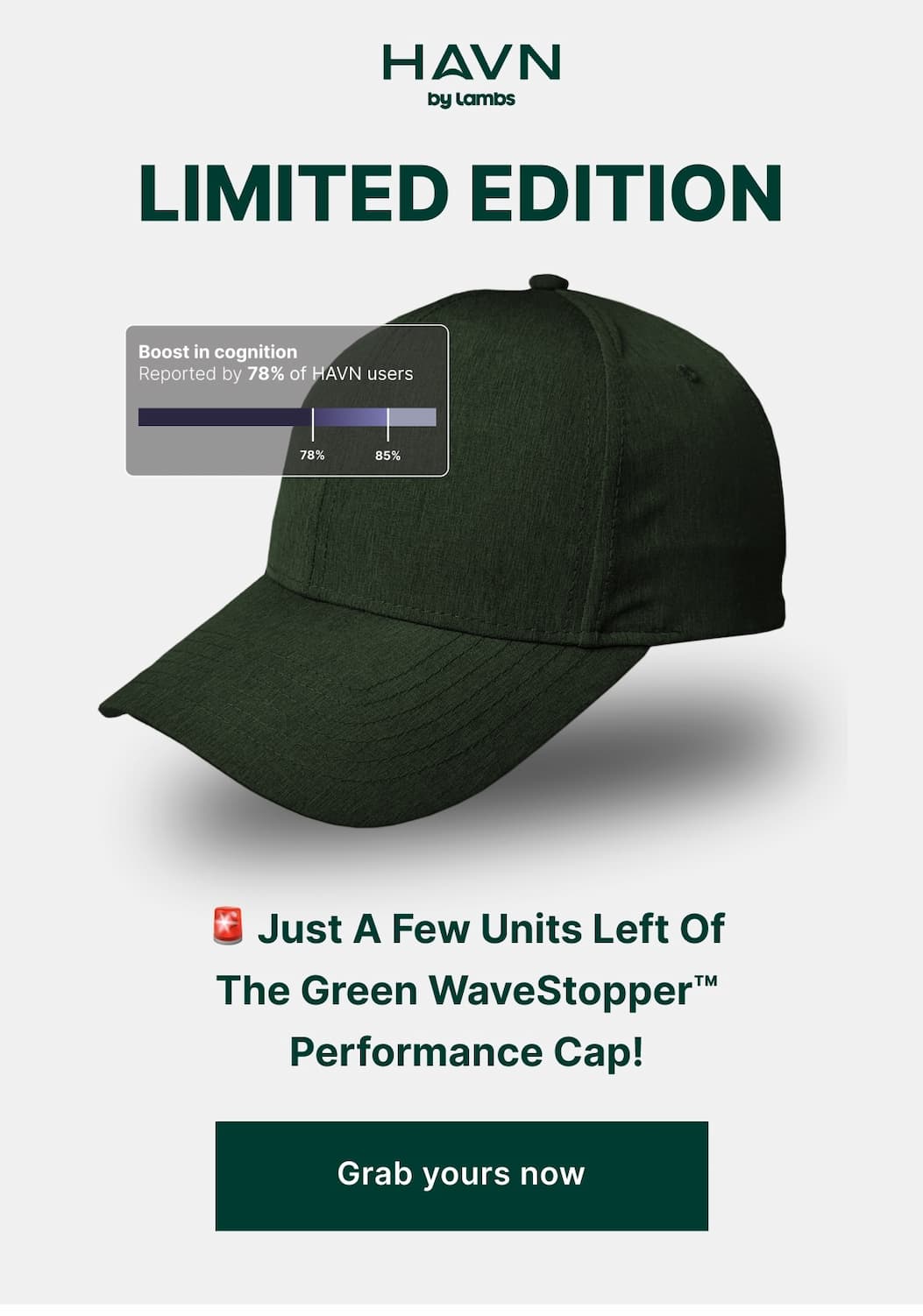 Green Performance Cap: 🚨 Just a few units left  the Navy Blue WaveStopper™ Cap!