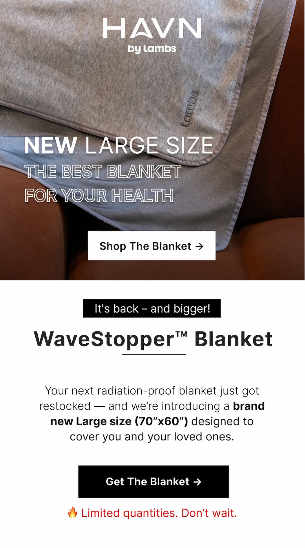 Our EMF-proof blanket has consistently sold out in record time:      We've restocked again, but based on history, these won't last long!