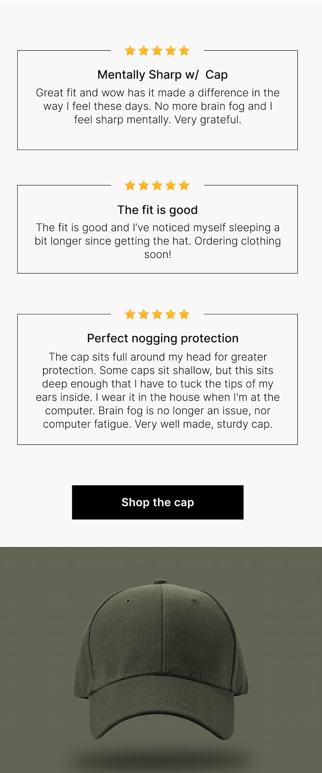 The cap sits full around my head for greater protection. Some caps sit shallow, but this sits deep enough that I have to tuck the tips of my ears inside. I wear it in the house when I'm at the computer. Brain fog is no longer an issue, nor computer fatigue. Very well made, sturdy cap.
