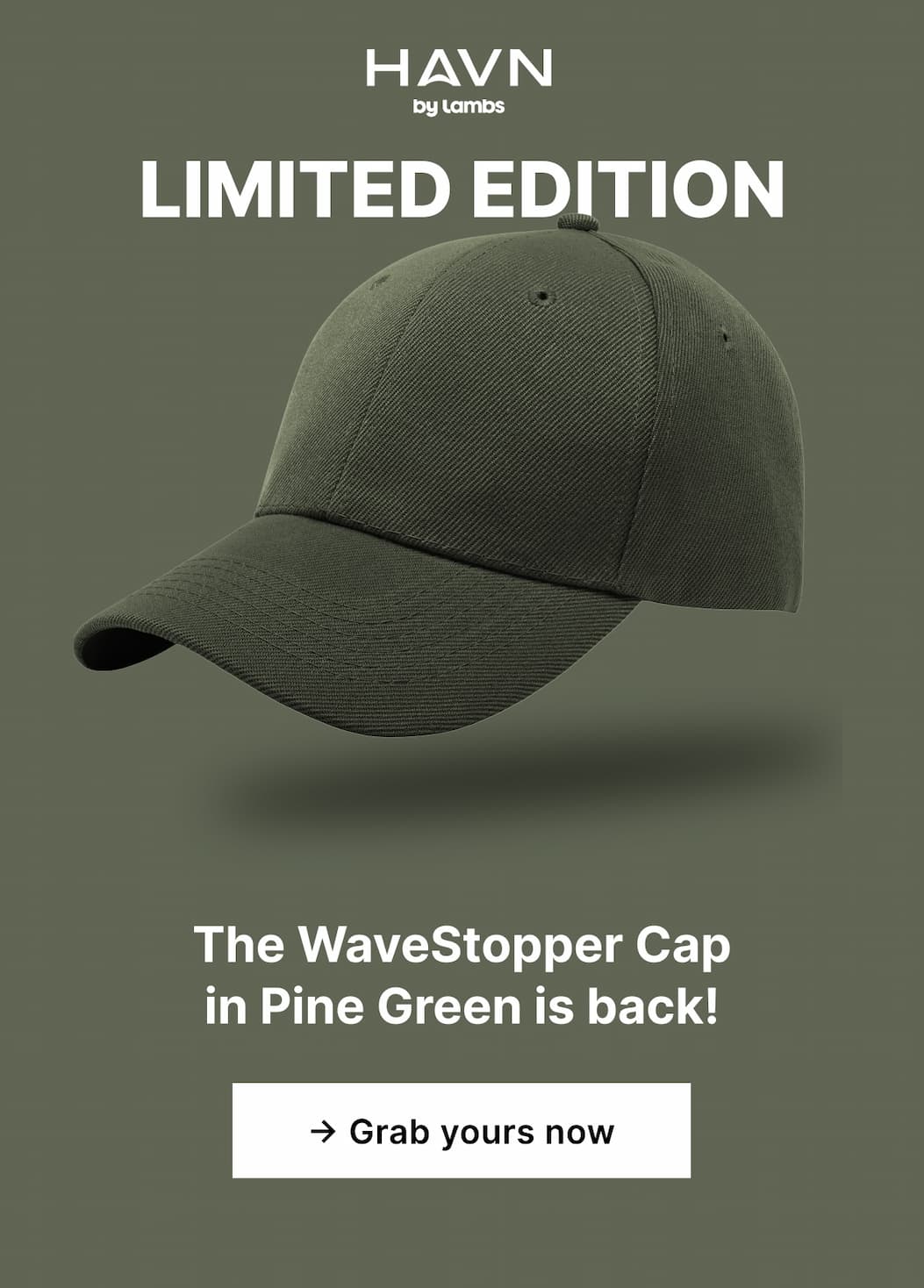 The WaveStopper Cap in Pine Green is back!