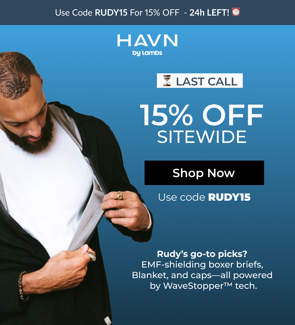 Rudy's go-to picks?  EMF-shielding boxer briefs,  Blanket, and caps—all powered  by WaveStopper™ tech.