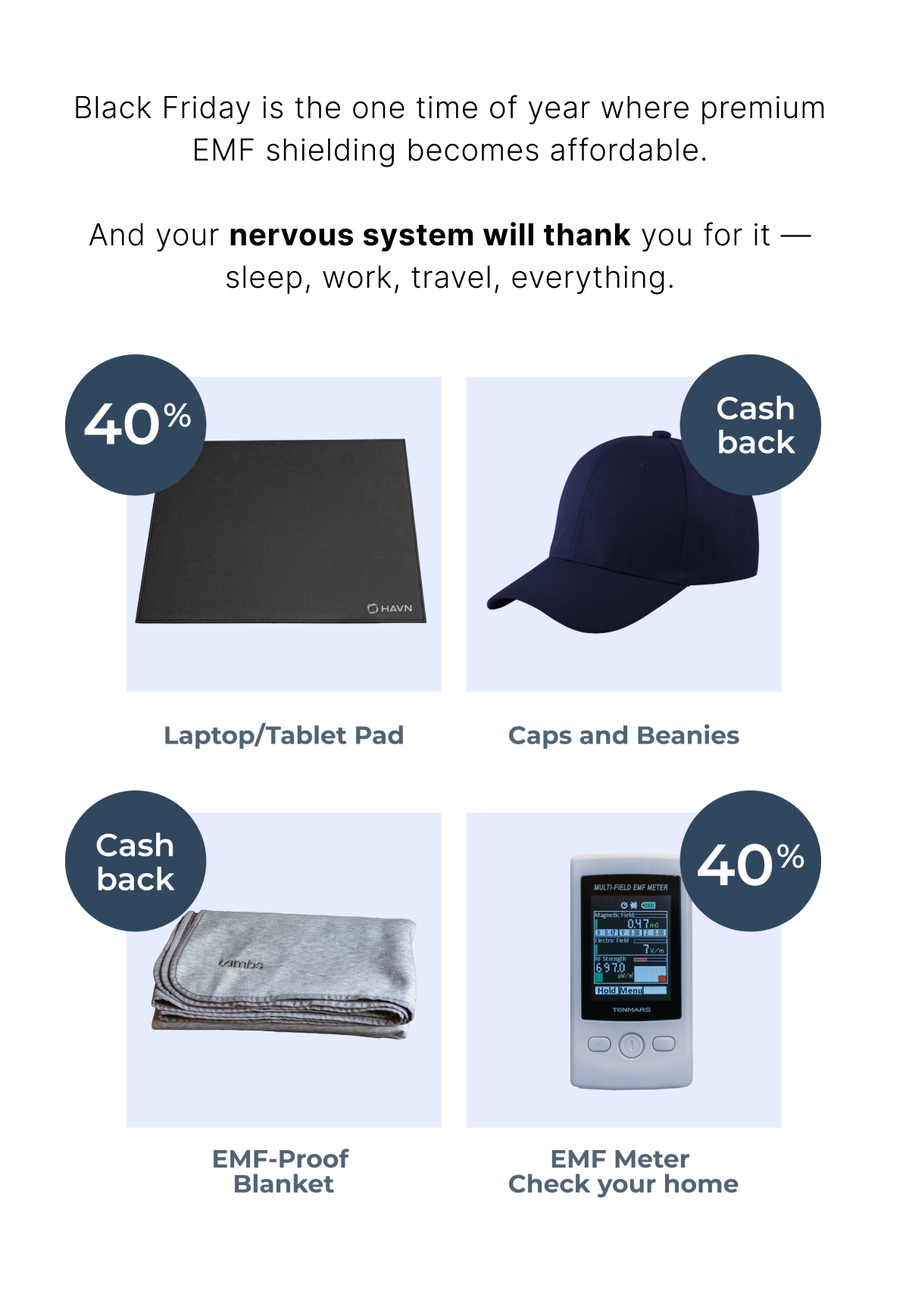Black Friday is the one time of year where premium EMF shielding becomes affordable.
