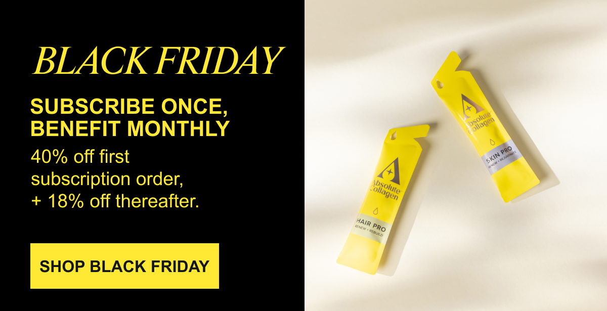 Black Friday. Subscribe once, benefit monthly. 40% off first subscription order, +18% off thereafter