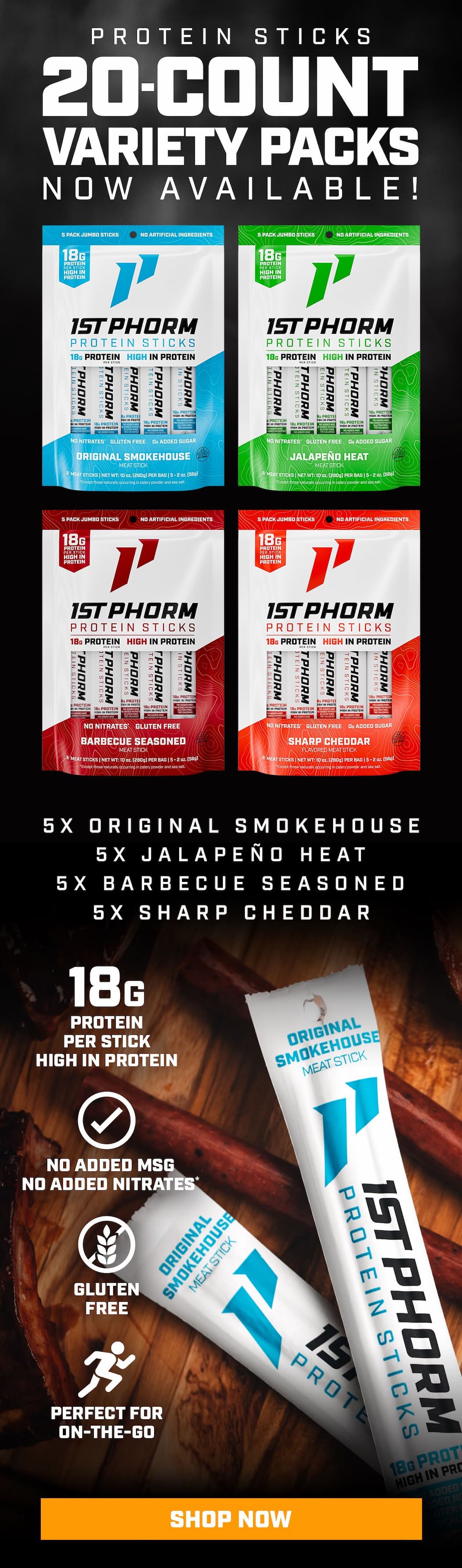 Protein Sticks - 20-Count Variety Packs - Now Available