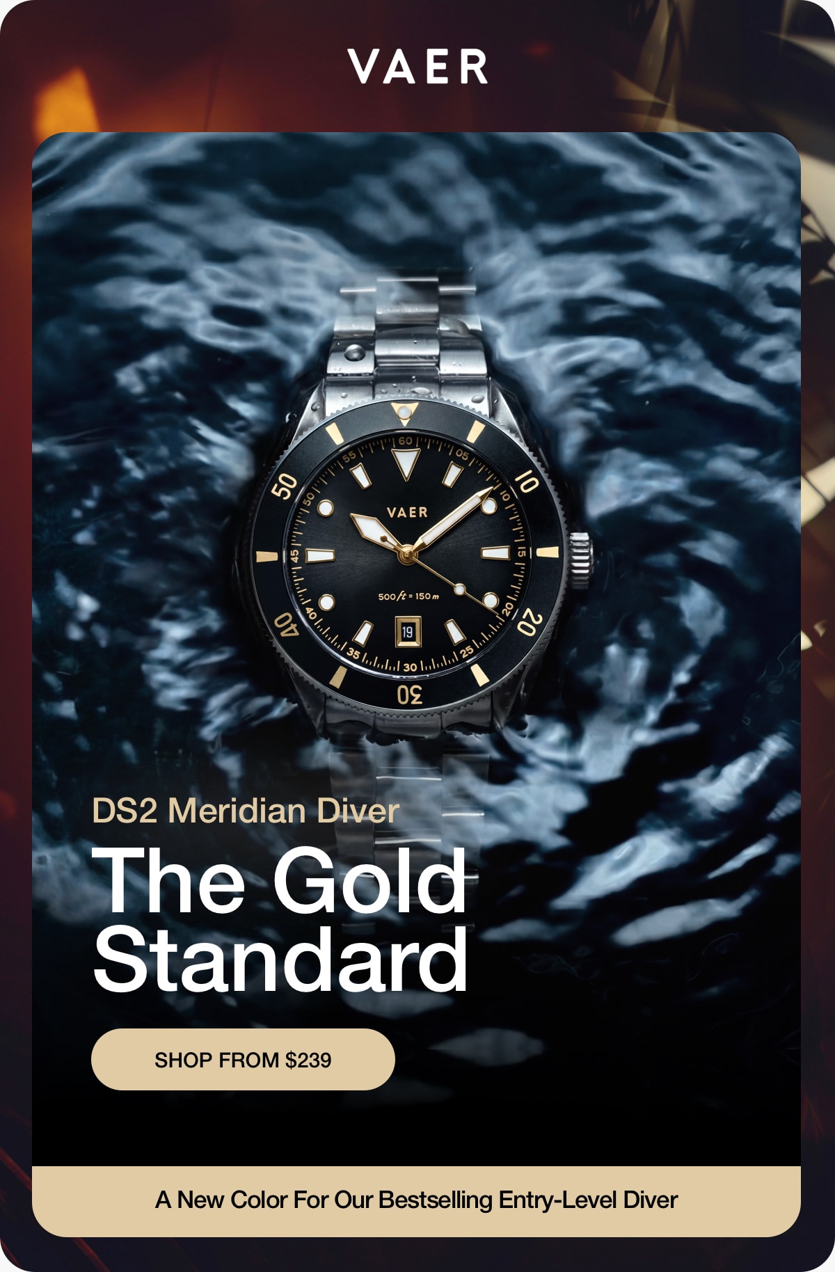 Vaer Launches Limited Edition 39mm DS2 Meridian Gilt Diver