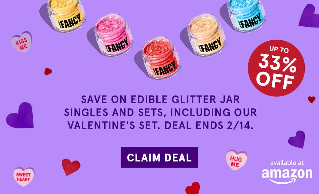 Save on Edible Glitter Jar Singles and Sets, Including our Valentine's Set. Deal Ends 2/14. Up to 33% off! Claim Deal. 