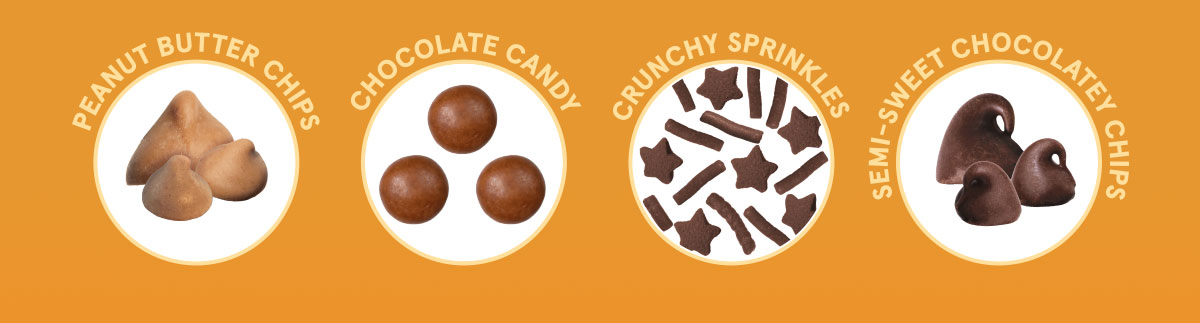 images of the different peanut butter and chocolate morsels and sprinkles in the baking confetti mix