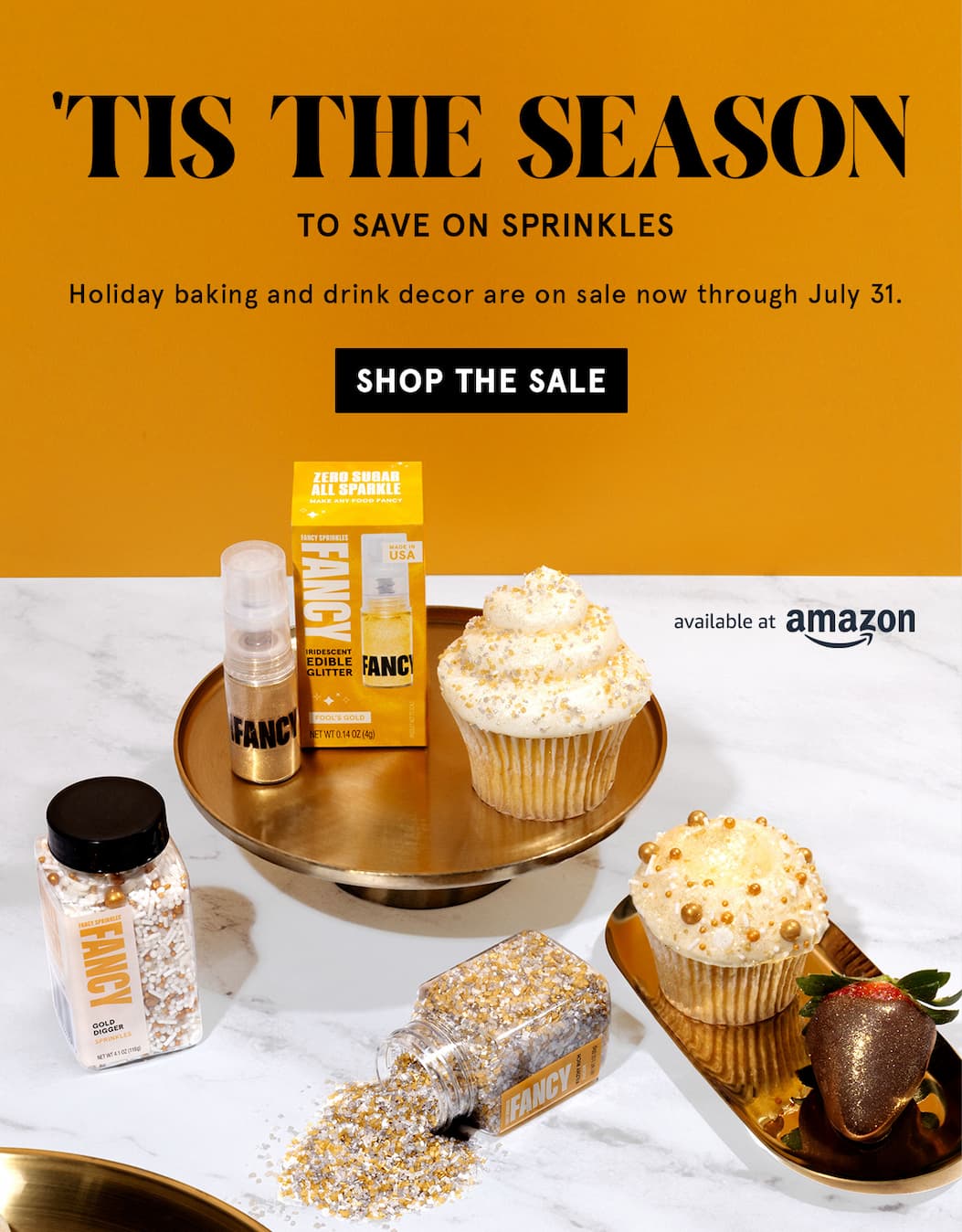 Tis the Season to Save on Sprinkles, Shop the Sale at Amazon. Below text are decorated treats.