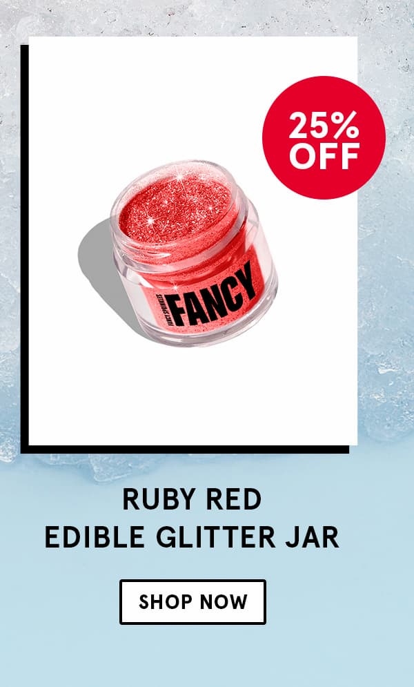 Fancy's Ruby Red Edible Glitter jars are now 25% off 