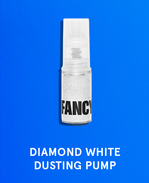 An image of our Diamond White edible glitter dusting pump, part of the prize pack