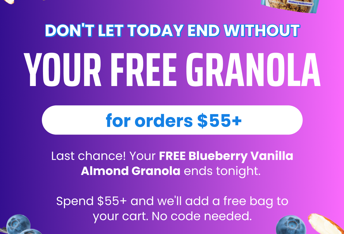 Free bag of Blueberry Vanilla Almond Granola