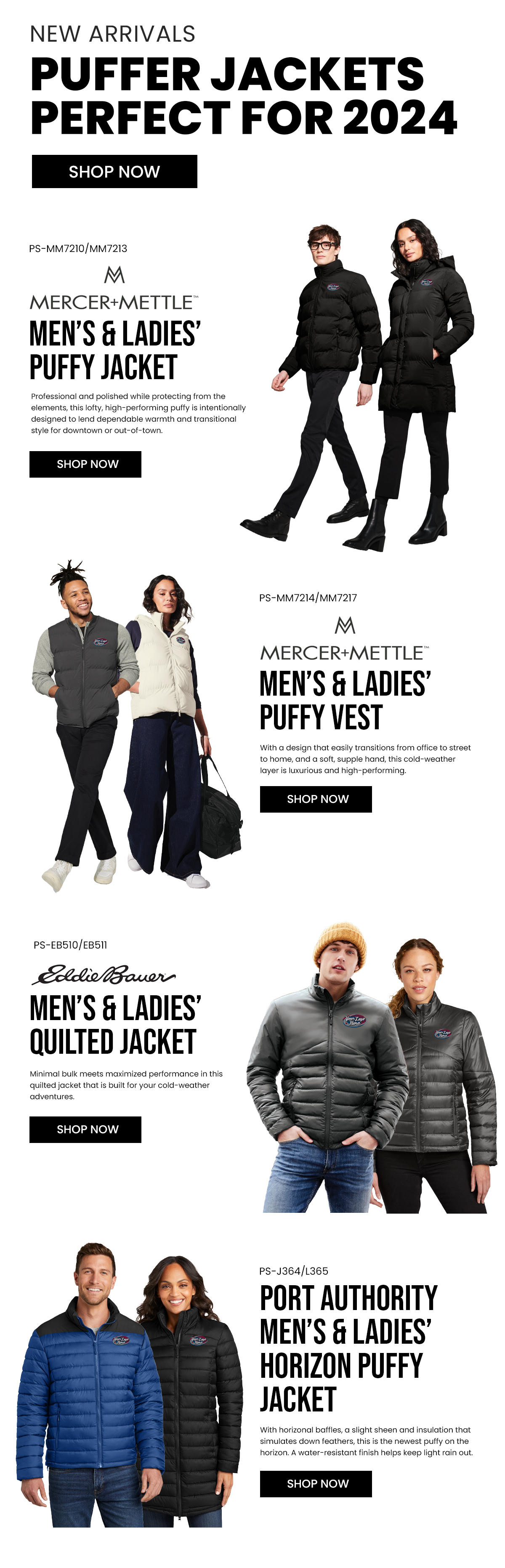 New Arrivals Puffer Jackets Perfect for 2024 Logo Up