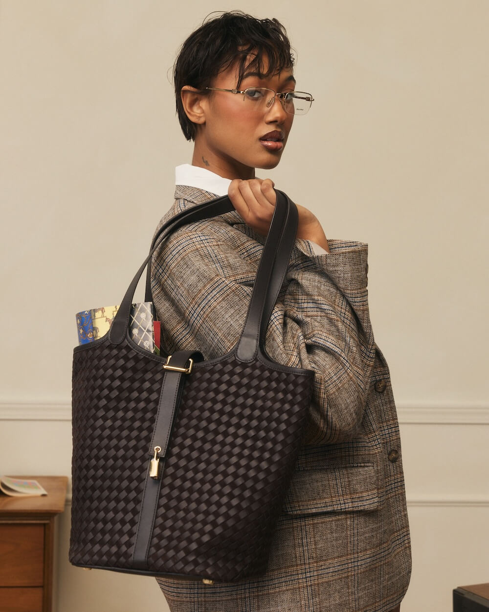 Mila Brown Woven Bucket Bag