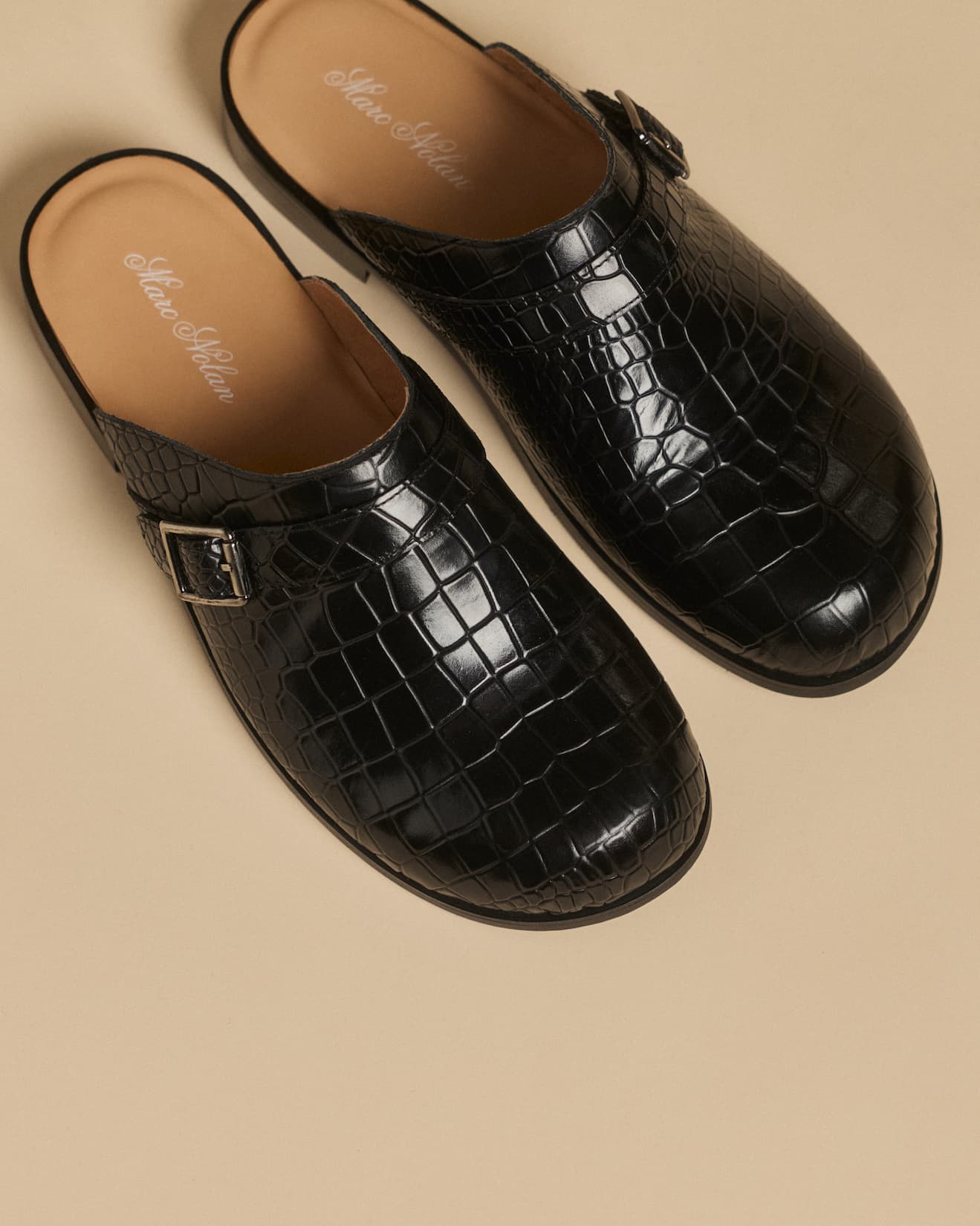 Diego Black Croc Mules