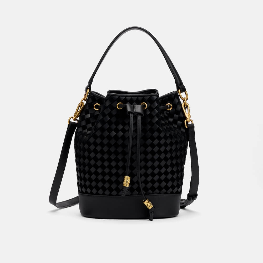 Nora Black Woven Bucket Bag