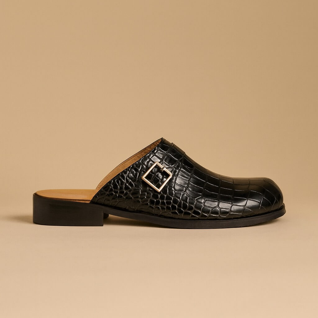 Diego Black Croc Mules