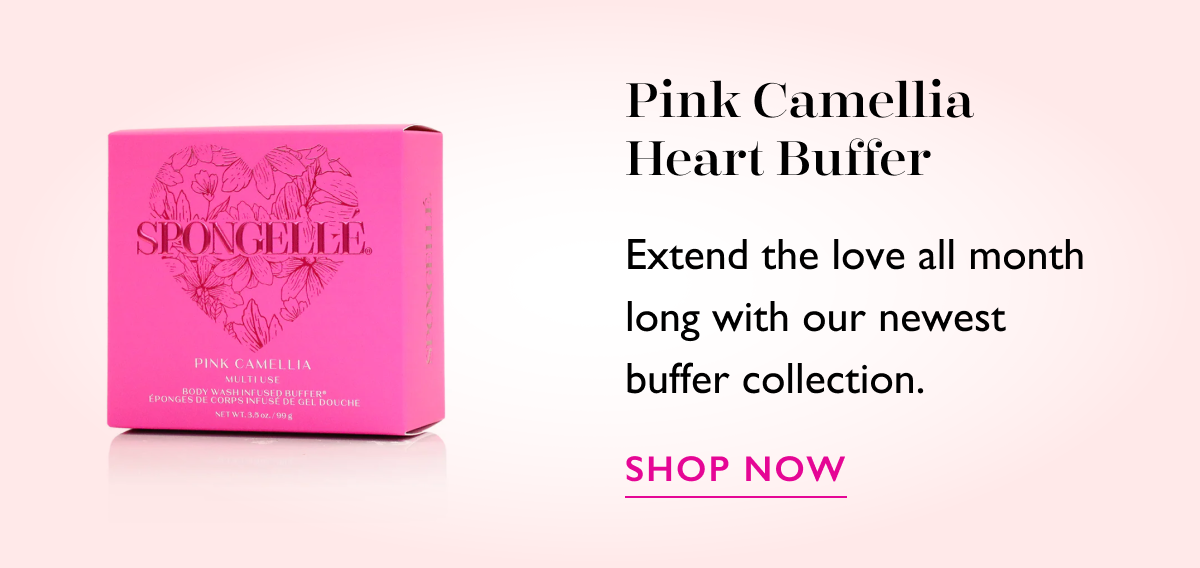 Pink Camellia Heart Buffer | Extend the love all month long with our newest buffer collection. | SHOP NOW