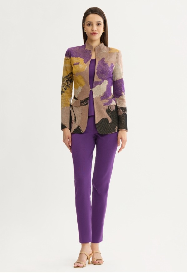 Tailored Floral Jacquard Flat Knit Jacket