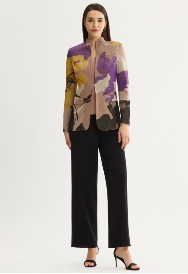 Tailored Floral Jacquard Flat Knit Jacket