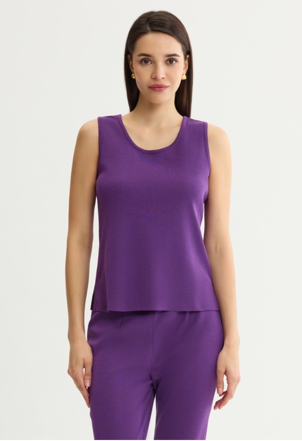 Double Scoop Neck Mylana Knit Tank, Fresh Purple