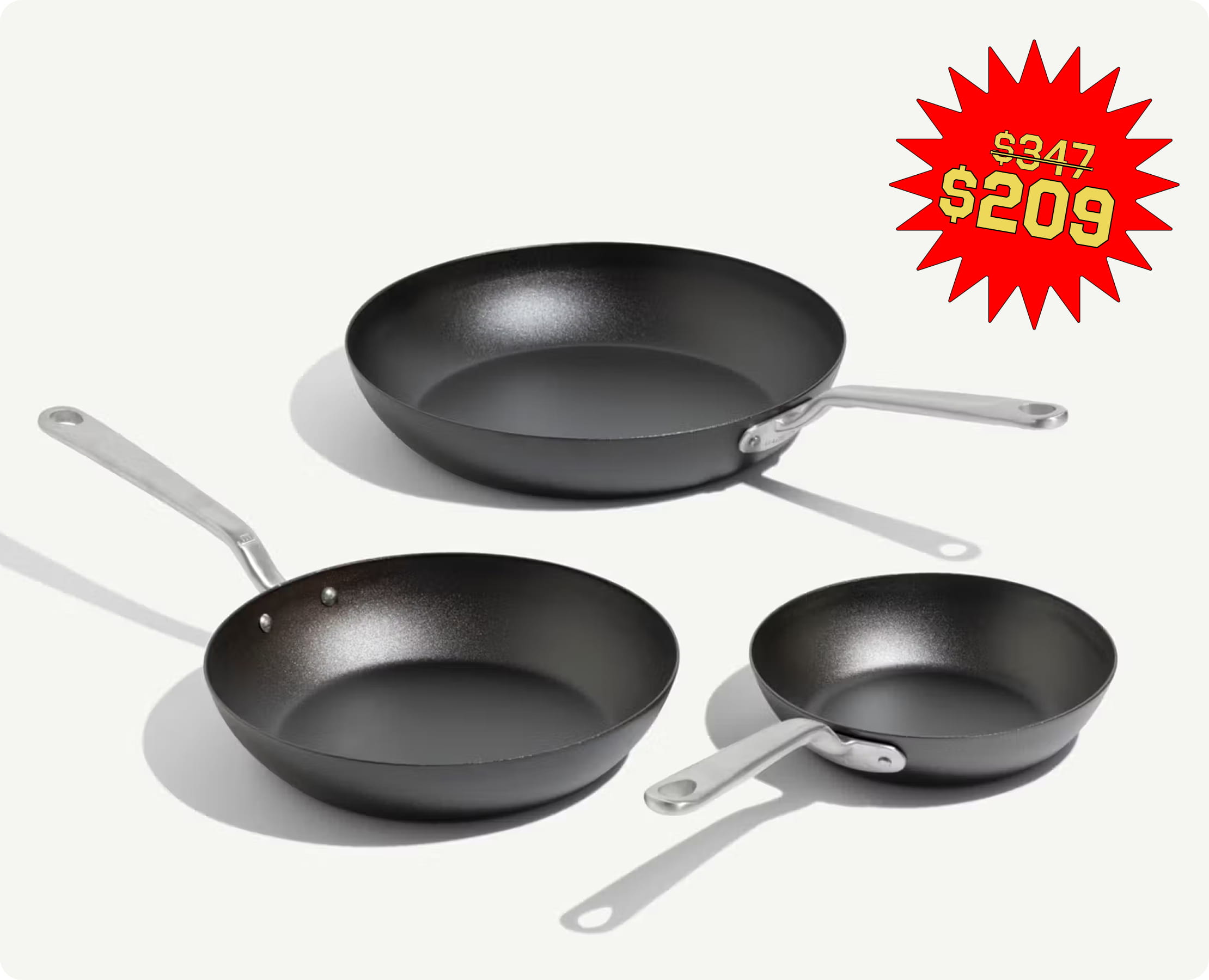 SEASONED CARBON STEEL FRYING PAN SET. $209. Previously $347