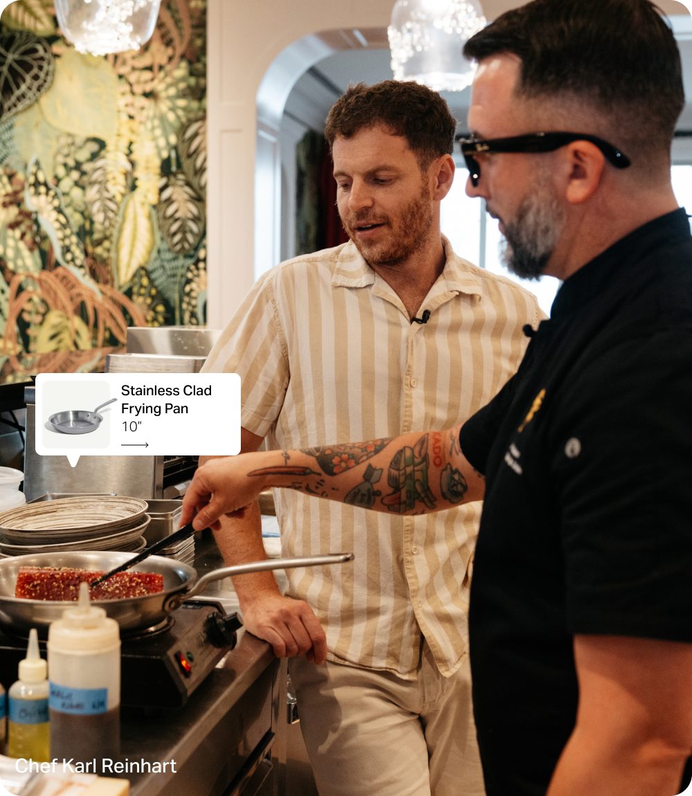 Chef Karl Reinhart at the stove with a Made In Stainless Clad Frying Pan