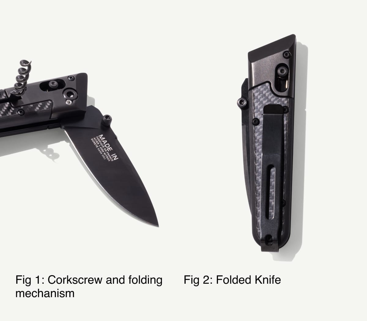 Fig 1: Corkscrew and folding mechanism. Fig 2: Folded knife