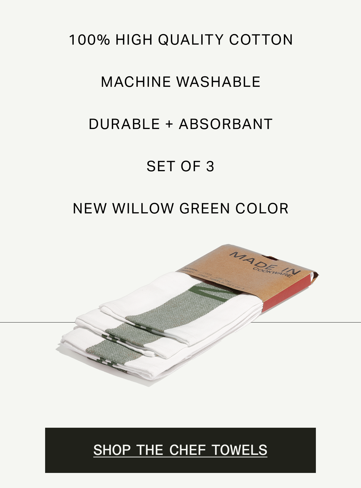 Chef Towels -- 100% High Quality Cotton, Machine washable, Durable + Absorbant, Set of 3