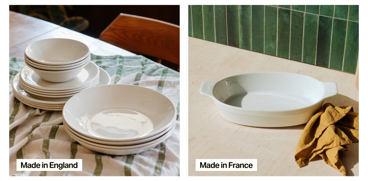 Made in England. Image Tableware. Made in France. Image of baking dish