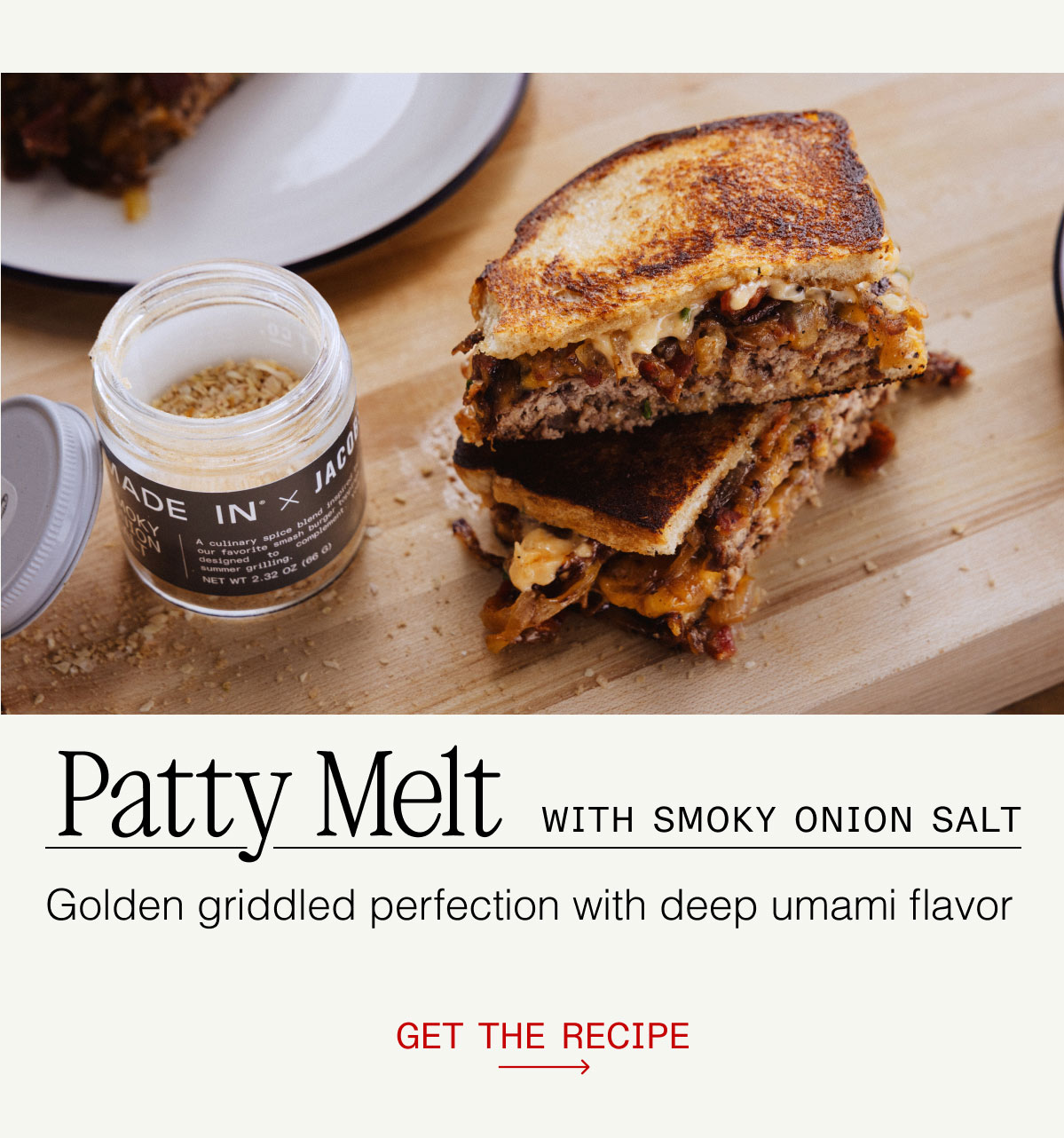 Patty Melt WITH SMOKY ONION SALT --  Golden griddled perfection with deep umami flavor -- GET THE RECIPE