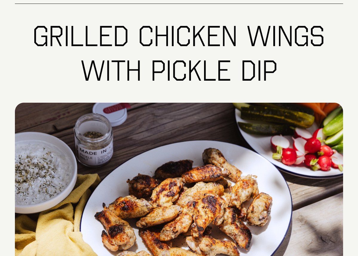 GRILL FAVORITE RECIPES - Grilled Chicken Wings with Pickle Dip