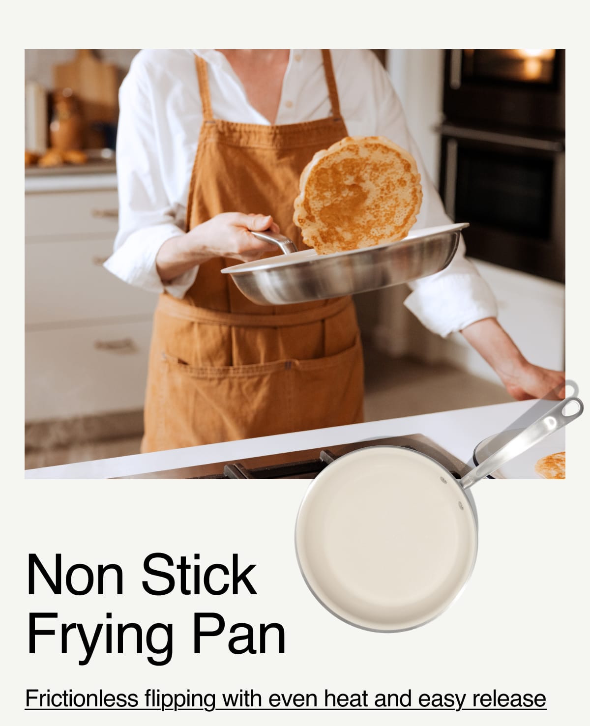 Non Stick Frying Pan. Frictionless flipping with even heat and easy release