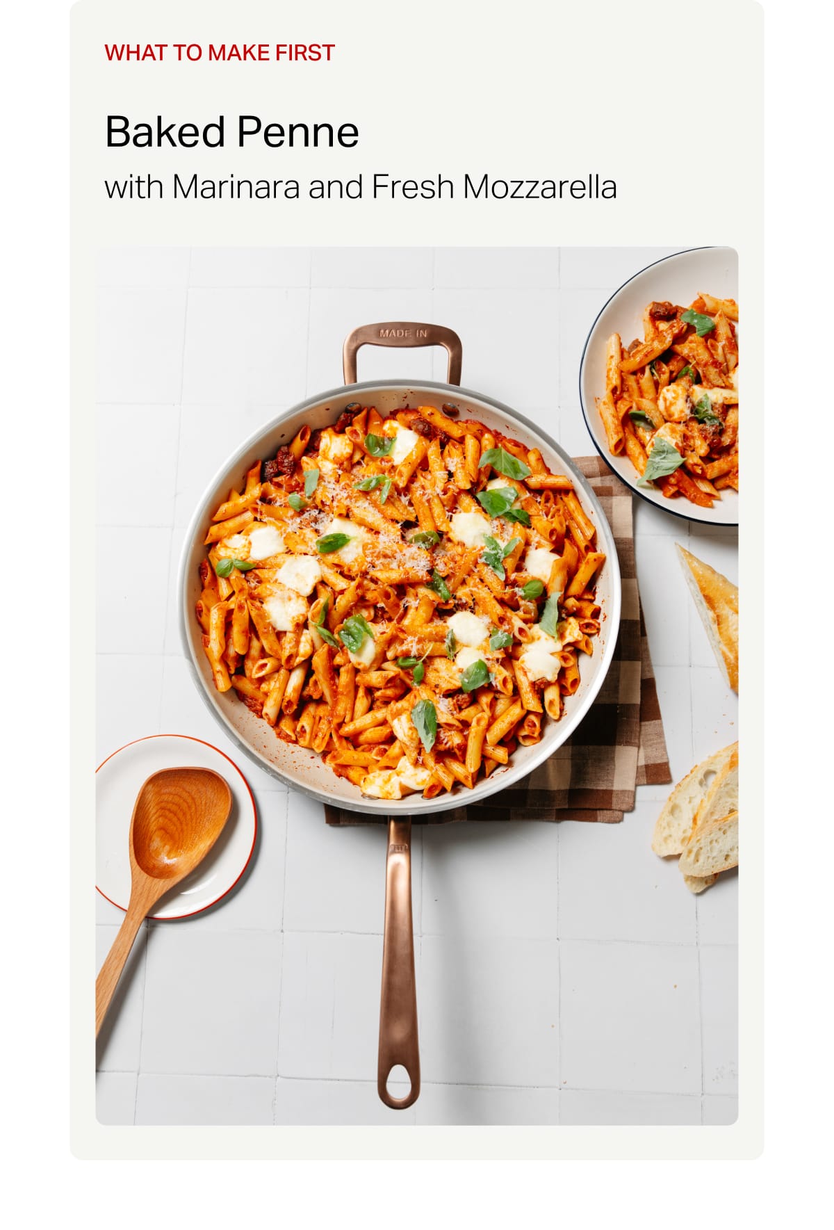 WHAT TO MAKE FIRST: Baked Penne with Marinara and Fresh Mozzarella