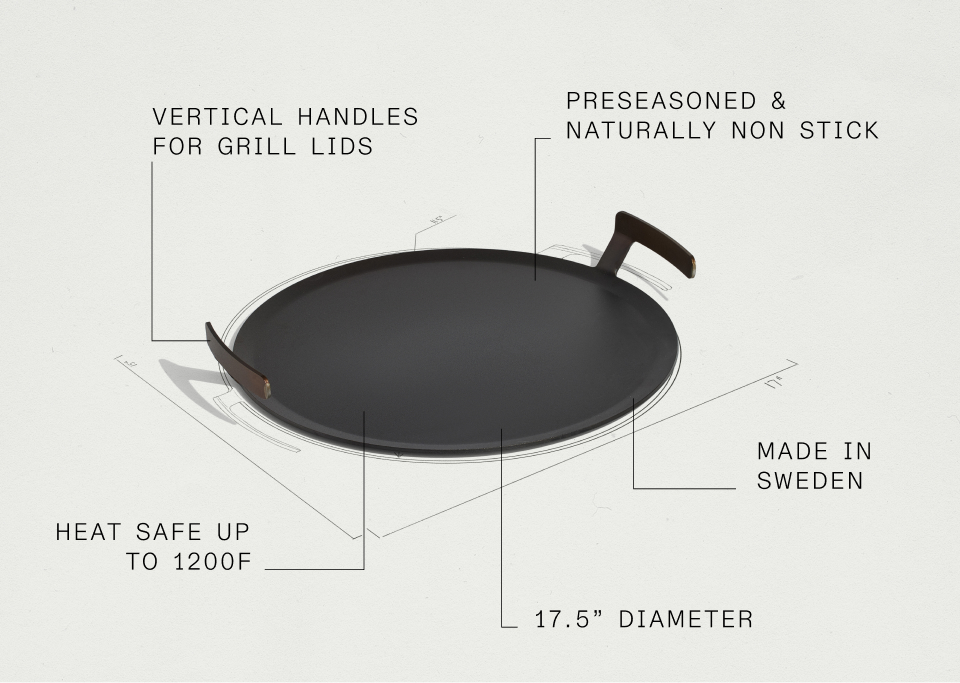 Swedish-crafted carbon steel: Made in Sweden from premium 4mm Carbon Steel, the Round Griddle is built to last. This material ensures unmatched durability and performance, making it ideal for any grill master’s arsenal. With superior heat control up to 1200°F, it’s perfect for  high-temperature grilling.